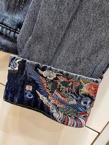 Chinese Style Jacket Washed Blue Exquisite Embroidered Denim Jacket Women - Long Sleeve, Short Style, Elegant, Fashionable, Embroidered Chinese Elements, Suitable For All Seasons, Spring Festival Outfit Women - màu xanh nhạt - Xem 5