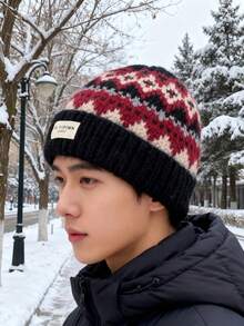 1pc Fashionable Retro Fairisle Knit Beanie Hat For Men, Warm & Windproof, Versatile, Loose Fit Flattering, Unisex Casual Winter Hat - Multicolor - View 6