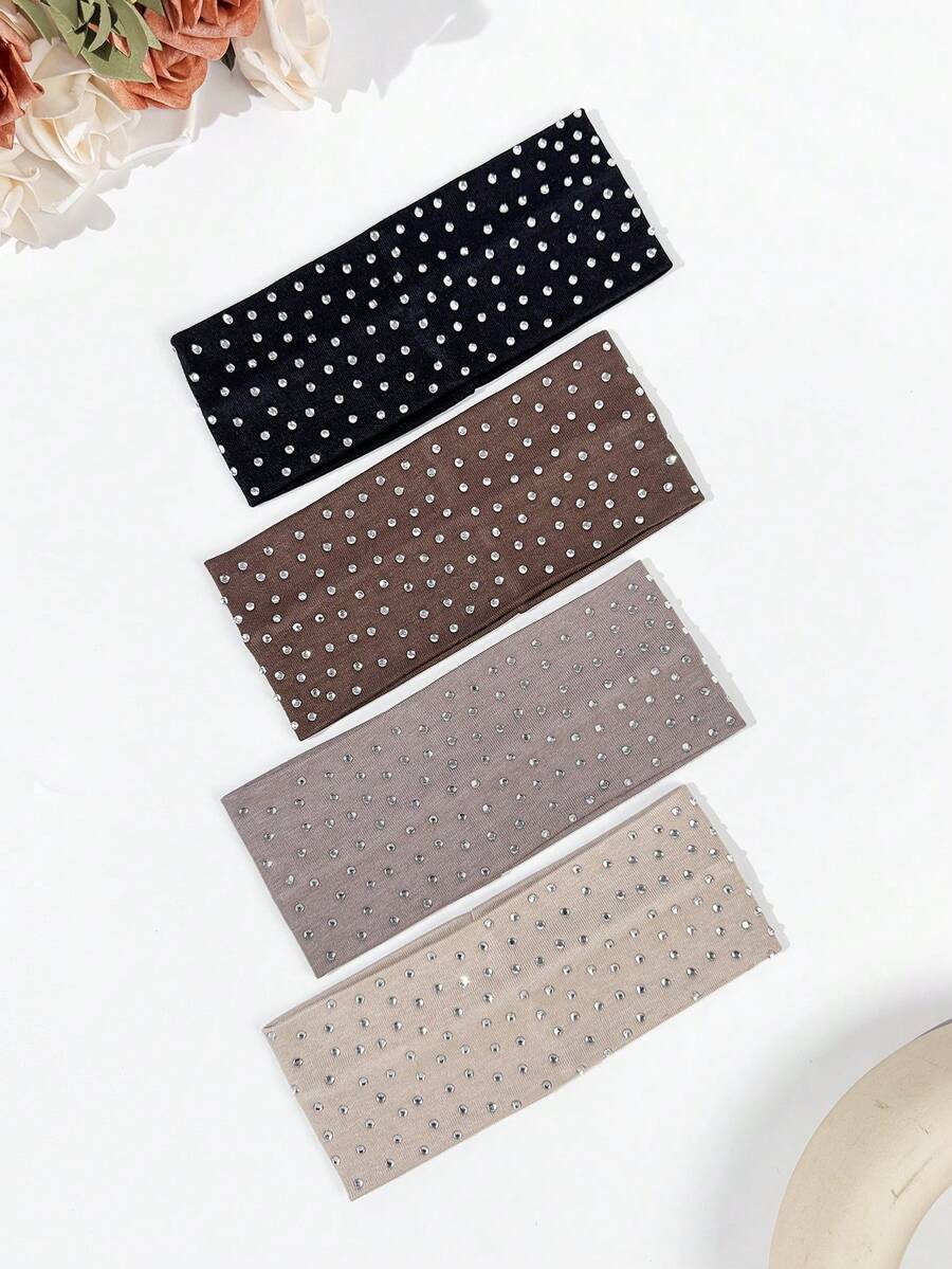 Bộ 4 chiếc băng đô đính đá đơn giản, đa năng, màu trơn, kiểu dáng thường ngày dành cho nữ, phụ kiện tóc thời trang thanh lịch. - Nhiều màu - Xem 1