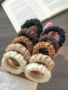 10个暖色调加厚宽褶皱发圈，女士复古休闲日常百搭高马尾和发髻发饰，经久耐用 - 彩色 - 查看 10