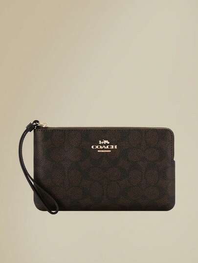 Coach Women's Corner Zipper Wrist Pouch, Compact Wristlet, Genuine Leather Phone Wallet, Women's Mini Handbag, With Detachable Wrist Strap