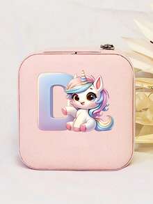 1个个性化独角兽字母印花皮革首饰戒指盒，拉链首饰盒，情人节礼物 - 彩色 - 查看 32