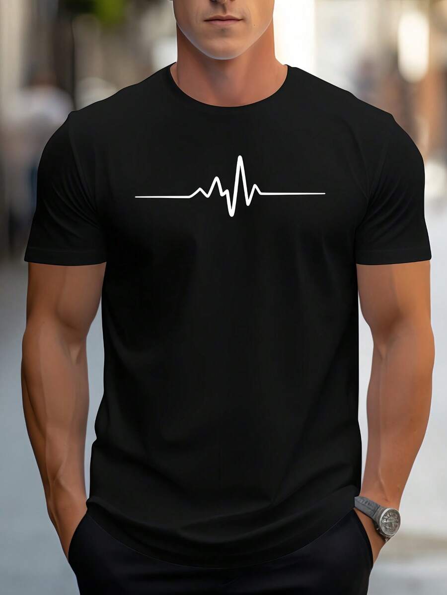 Camiseta de moda para hombre con estampado pintado a mano y hombros regulares Camiseta creativa para hombre, camiseta informal de manga corta y cuello redondo, ropa de hombre para el verano al aire libre - Negro - Ver 1