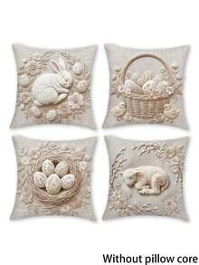 4pcs Easter Bunny & Eggs Throw Pillow Covers - Retro Spring Cushion Covers With Zippered Closure,Egg Patterns Suitable For Sofa, Couch, Porch, Living Room, Outdoor - (No Inserts), 2D Flat - Rusty Rose - View 8