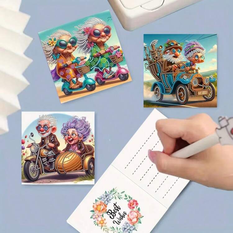 6件套DIY钻石画套装，独特的奶奶主题设计，钻石艺术马赛克明信片，生日、圣诞节、母亲节贺卡，表达温暖的祝福和美好祝愿，适合送给家人、朋友和爱人，手工工艺礼品 - 彩色 - 查看 5