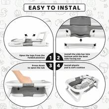 Baby Bathtub For Infants To Toddler, With Soft Cushion & Thermometer, Foldable Baby Bathtub, Portable Travel Baby Tub For Newborn - 灰色 - 查看 5