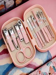 专业美甲美足护理套装，女士个人护理套装，足部护理套装（含耳垢清除器、指甲钳、美甲工具），男女通用旅行包，送亲朋好友及父母的礼物 - 彩色 - 查看 3