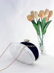 Túi xách acrylic họa tiết vân đá cẩm thạch tối giản thời trang, túi đeo chéo vai thanh lịch, cá tính và độc đáo kèm dây xích. - trắng - Xem 6