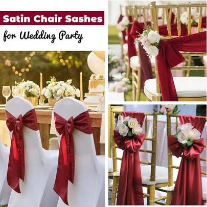 25pcs Satin Chair Sash Bow Tie - Suitable For Wedding Party Event Banquet Chair Decoration (Wine Red)