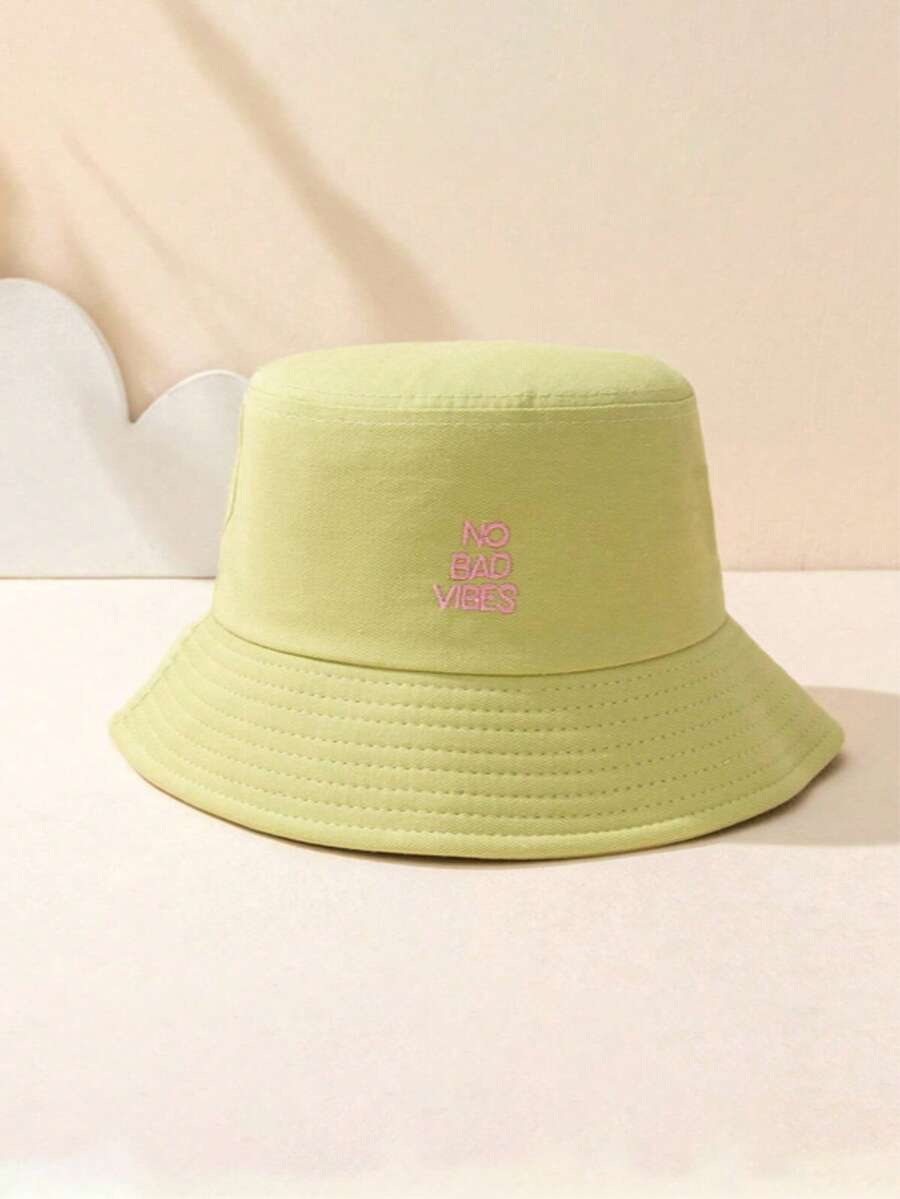 Mũ tai bèo thoáng khí, in chữ "No Bad Vibes" (Không có năng lượng tiêu cực) dành cho cả nam và nữ, thích hợp cho các hoạt động ngoài trời và che nắng. - đậu xanh - Xem 1