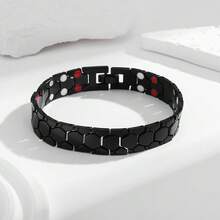 1pc Men's Square Stainless Steel Bracelet With Embedded Germanium Magnetic Beads, 4-In-1 Wrist Accessory, Powerful Men's Bangle - Multicolor - View 11