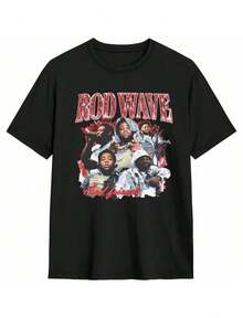 Rod Music Wave Women Loose Classic Short Sleeve Crewneck Shirts Top - Black - View 1