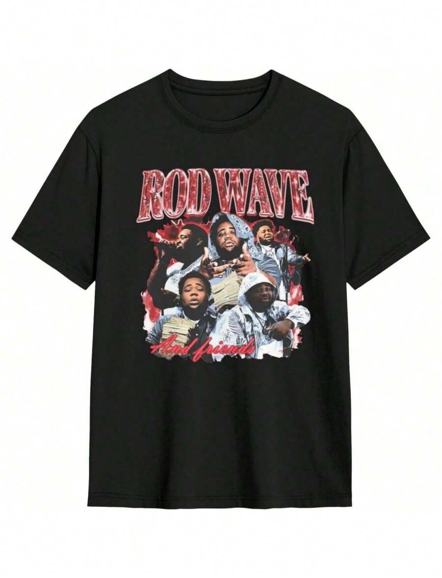 Rod Music Wave Women Loose Classic Short Sleeve Crewneck Shirts Top - Black - View 1