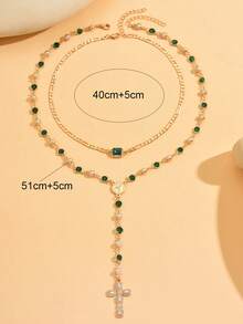 2 st/set trendigt guldkedjehalsband med glasstens-korshänge, lämpligt för vardagsbruk, dejter, fester och musikfestivaler - Multifärgad - Visa 4