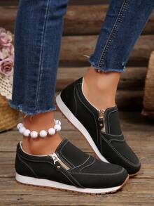 Baskets décontractées, chaussures légères et confortables antidérapantes pour femmes grandes tailles, chaussures de sport décontractées à fermeture éclair pour femmes, convenant pour les déplacements quotidiens - Noir - Voir 4