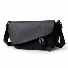 1pc Fashionable Black Leather Dumpling Bucket Tote Bag, Crossbody Shoulder Bag For Men, Adjustable Strap, Large Capacity Storage, Suitable For Shopping, Travel, School, Commuting, Gift For Boyfriend/Girlfriend, New Year - Multicolor - View 8