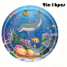 68-Piece Under The Sea Themed Birthday Party Tableware Set, Including Plates, Napkins, And Cups. This Ocean Animal Themed Party Tableware Set Is Suitable For Various Themed Birthday Parties, Events, And Party Supplies, And Is Also Compatible With Holidays And Party Occasions Such As Christmas, New Year, And Valentine's Day. - Multicolor - View 8