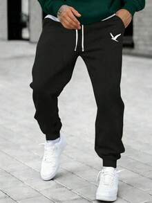 1pc Men's Casual Sweatpants, Loose Fit, Suitable For Jogging, Home & Outdoor Activities, Also Can Be Wedding Gift. Made Of 100% Polyester Fabric, With Drawstring Waistband For Adjustable Size, Multiple Colors Available. - Black - View 2