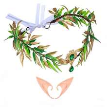 The Fairy Flower Hairband Has Fairy Ears, A Fairy Headpiece, And A Leaf Hairband Set. It Is Suitable For Shooting Role-Playing Parties. - A - View 8