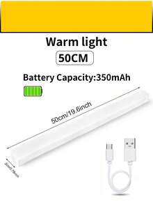 1个USB充电式LED人体感应灯，橱柜衣柜灯，无线LED夜灯，楼梯背光灯，可充电，适用于房间、厨房、厨房配件、衣柜、楼梯、走廊和橱柜，厨房装饰，卧室装饰，卧室，灯具，灯光，房间装饰，感应灯，厨房灯，电池壁灯，吸顶灯，电池灯，圣诞节，万圣节，LED灯，壁灯，壁灯，卧室灯，电池容量：150mAh、200mAh、350mAh，10/20/30/50厘米可选 - 櫥櫃燈條 - 查看 20
