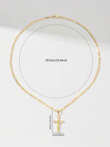 1pc Classic European Style Copper Jesus Cross Pendant Necklace, Limited Edition "Light Of Protection", Suitable As Gift For Christmas, Thanksgiving, Halloween, Mother's Day, Valentine's Day, Friends, Believers, First Holy Communion, Daily Wear And Prayer - Yellow Gold - View 7