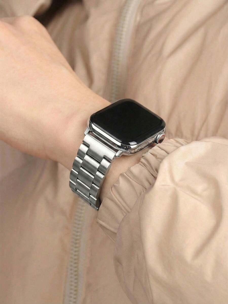 1条通用商务优雅银色不锈钢表带，适用于 38mm 40mm 41mm 42mm 44mm 45mm 46mm 49mm，奢华不锈钢表带，适用于 Series 11 SE3 10 9 8 7 6 5 4 3 2 1 Ultra3/2/1，时尚智能手表表带配件