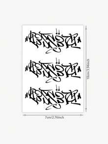 1张持久7-14天的草本临时纹身贴纸，哥特风格抽象英文文字手部纹身贴纸，防水个性化酷炫男士纹身贴纸 - 黑色 - 查看 5