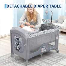 Cuna Colecho Portátil para Bebé Cuatro en Uno Pack and Play con Cambiador Ruedas Mesa de Juegos y Almacenaje - Gris Claro - Ver 9