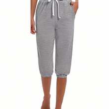3pcs Women's Solid Color Harem Jogger Pants With Drawstring Waist & Slant Pocket - Medium-Stretch Casual Pants Suitable For Spring/Fall,, Lounge, Casual Attire - 3pcs Pack - 黑色+淺灰色+深灰色 - 查看 8