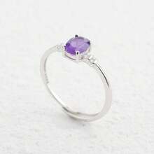 925 Sterling Silver Women's Ring Inlaid With 7*5mm Natural Amethyst/Garnet/Tourmaline/Jasper, Crystal Wedding Jewelry, Valentine's Day/Birthday Gift - Silver - View 10