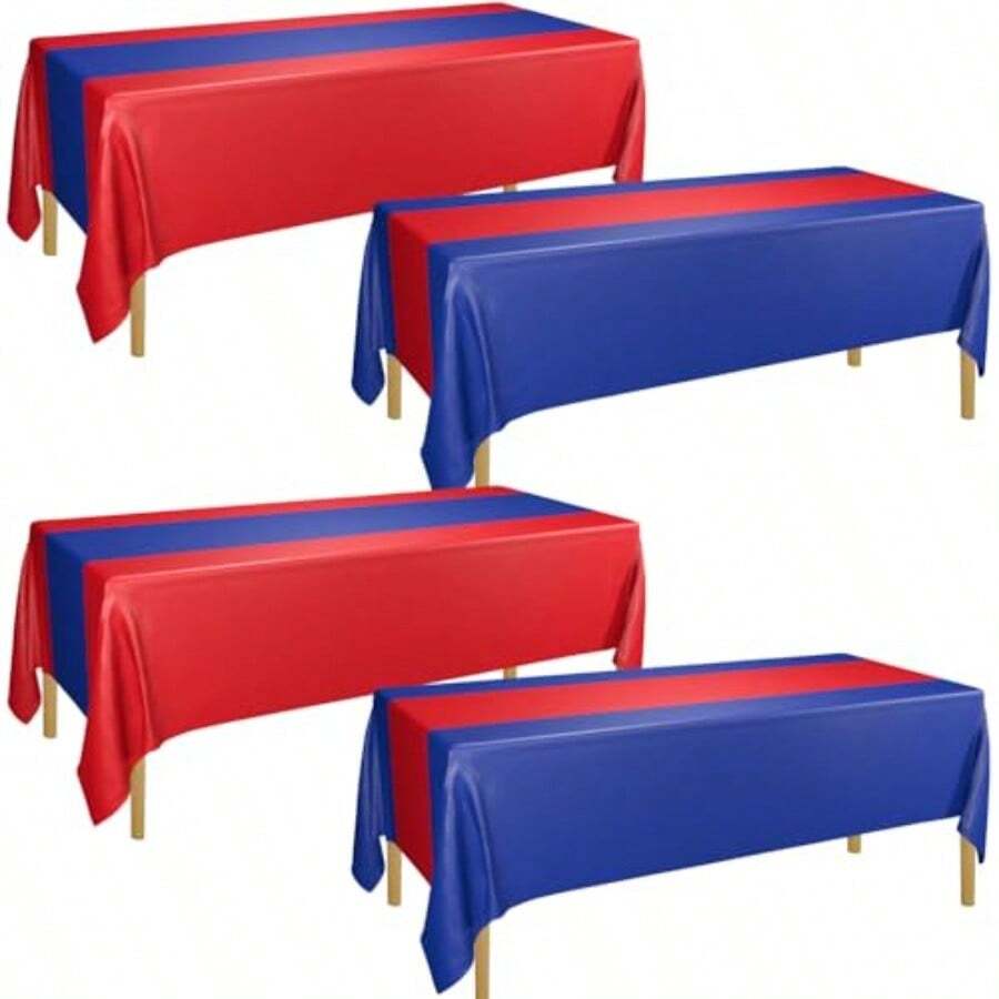 PTECDROTS 4 Pcs Blue And Red Tablecloth Table Runner Waterproof Disposable Rectangle Table Cover For Birthday Graduation Party Red And Blue Party Decorations 130 X 220cm - BlueandRed - View 1