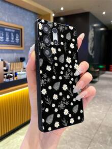 1pc Fashion Personalized Full Screen Daisy Plant Leaf Painting Pattern, Black Matte Texture TPU Material Protective Phone Case, Suitable As Gift For Boyfriend/Girlfriend, Compatible With Samsung, OPPO, Vivo And Other Android Phones - Multicolor - View 6