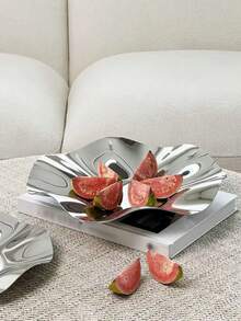 1 pièce Plateau à fruits en acier inoxydable de style luxe avec miroir, assiette à dessert créative de niche, plateau à fruits asymétrique haut de gamme pour la maison, la décoration de la table basse du salon - Argent - Voir 3