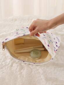 1pc Portable Floral Print Cosmetic Bag, Double-Sided Zipper Makeup Pouch, Multifunctional Travel Toiletry Organizer - Multicolor - View 4