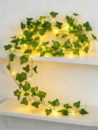 1pc, 10LED/1m, 20LED/2m String Lights, Simulated Vines, Suitable For Room Decoration, Artificial Ivy Garlands, Hanging Plants, Simulated Green Leaves, Bedroom Aesthetic Decoration, Suitable For Home Garden Wall And Wedding Decoration