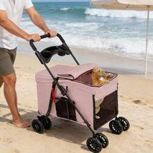 Cochecito para mascotas para perros y gatos, capacidad de peso de 15 kg, fácilmente plegable para almacenamiento y viaje, 49 * 75 * 95 cm - Rosa - Ver 8