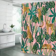 Leopard Shower Curtain Wildlife Animal Leopard Asian Pink Cheetah Tiger Tropi... - White - View 8