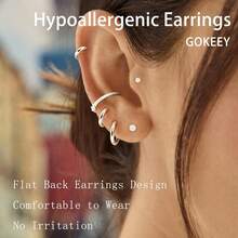 5 Paar Edelstahl Ohrringe Set, geeignet für empfindliche Ohren, kleine goldene & silberne Creolen mit flachem Rücken, passend für mehrfache Ohrpiercings, Schmuckzubehör - Verschiedenfarbig - Übersicht 4