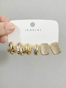 6-18pcs Gold-Tone Fashion Earrings Set, Stylish & Elegant, Suitable For Daily, Party, And Occasion Wear - Gold - View 5