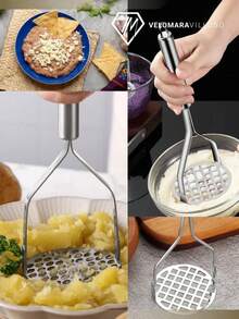 Machacador De Frijoles Papas Manual Cocina Acero Inoxidable Utensilios De Cocina 2 Piezas - Gris - Ver 3