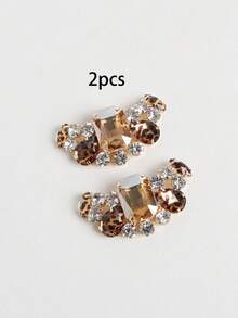 2pcs Multi-Color Leopard Print Crystal Rhinestone Hollow Clip-On Accessories, Princess Style Decor, Suitable For High Heels And Outfits - Multicolor - View 3