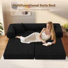 Sofa Bed,80"4-In-1 Convertible Modular Sofa Bed With Pillows,Floor Lounge Sofa, Corduroy Foldable Sofa Bed,For Living Room, Bedroom, Lounge, Studio No Assembly Needed - 黑色 - 查看 10