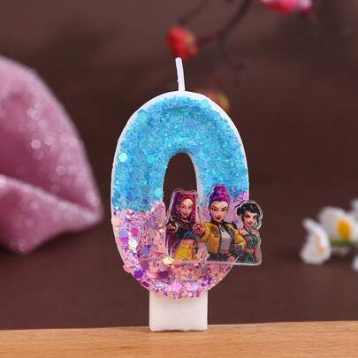Mattel 1pc KPOP Magical Hunting Theme Number "0-9" Birthday Candle: Blue And Pink Gradient Glitter Texture, Dreamlike And Eye-Catching, Embedded In The Acrylic Decoration Of A 3-Member Female Group, Vibrant Colors And Exquisite Details, A Lovely Item For Anime Fans To Create Theme Birthday Parties And Rescue Atmosphere
