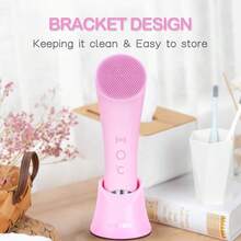 Facial Cleansing Brush, Rechargeable Silicone Face Scrubber With Heat Massage End, Vibrating Exfoliator Scrubber For Deep Cleaning, Waterproof Face Brush For Women And Men (Pink) - Pink - View 9
