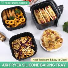方形空气炸锅内衬垫 | 加厚硅胶烘焙垫托盘，不粘，易清洁，适用于 3-8 夸脱空气炸锅 - 彩色 - 查看 3
