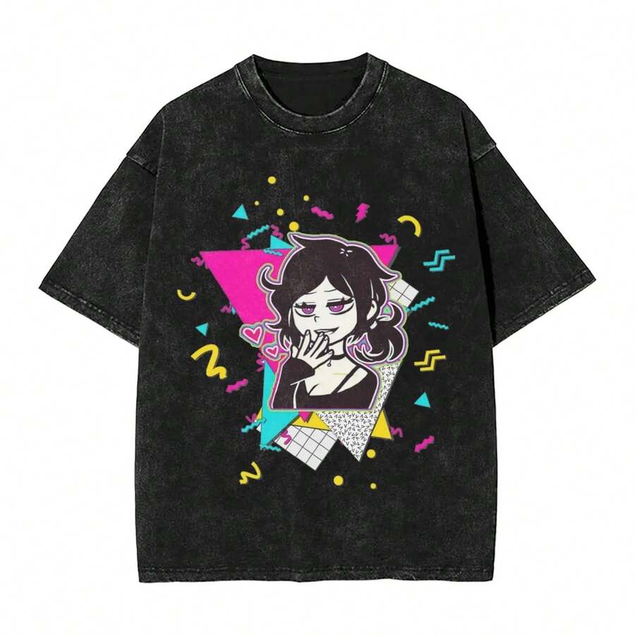Washed T Shirt Ashley The Coffin Of Andy And Leyley 90s T-Shirts Street Streetwear Cotton Summer Tops Tee Shirt Men Women - 黑色 - 查看 1