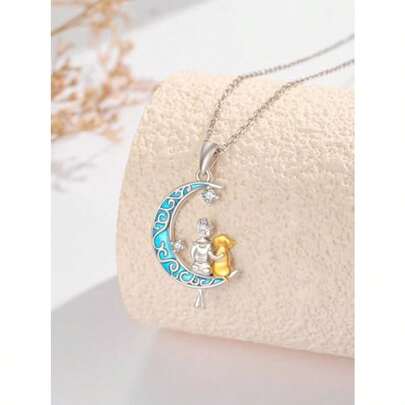 Collar de Plata de Ley 925 con Dije de Luna y Animales Joyería de Cumpleaños y Aniversario para Amantes de Mascotas