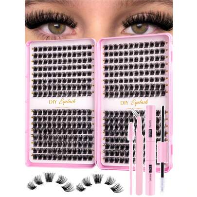 384pcs D-Curl Fluffy False Eyelashes Set, Includes Beginner-Friendly Eyelash Tutorial, Thick & Voluminous Segmented False Lashes, With Glue, Setting Liquid, Tweezers, Magnifying Mirror, Reusable, Large Capacity Individual Lashes, Soft & Natural Mixed Lashes, Create 3D Dimensional Eye Makeup, Suitable For DIY At Home, Travel, Daily Commute, Parties, Weddings, Bridal Makeup And More