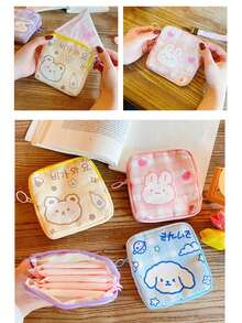 5.12"X5.12" Cartoon Sanitary Pad Storage Bag, Makeup Cosmetic Lip Balm Organizer, Menstrual Pad Holder Pouch With Zipper, Multi-Functional Storage Bag For Women And Teens - Multicolor - View 5