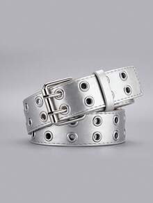 3pcs Fashionable Double Row Eyelet PU Needle Buckle Unisex Waist Belt, Streetwear Versatile Jeans Belt, Suitable For Daily Wear, Dates, Parties, Holidays, Gifts - A - View 7